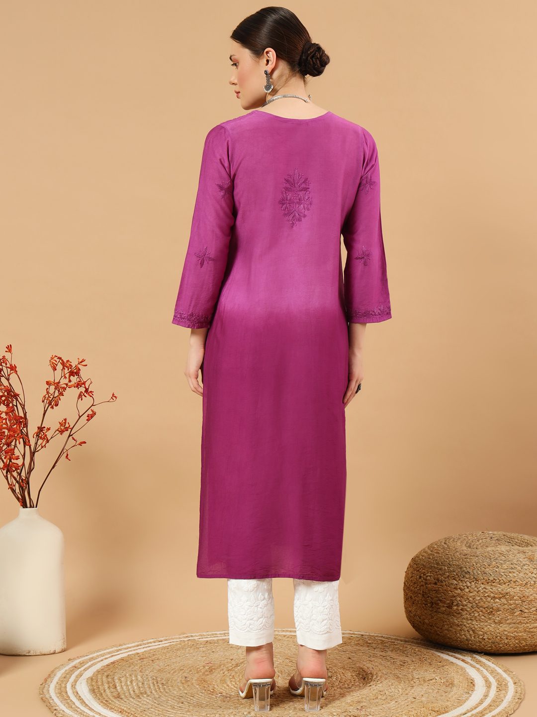 Chanderi Chikankari Kurti with Slip