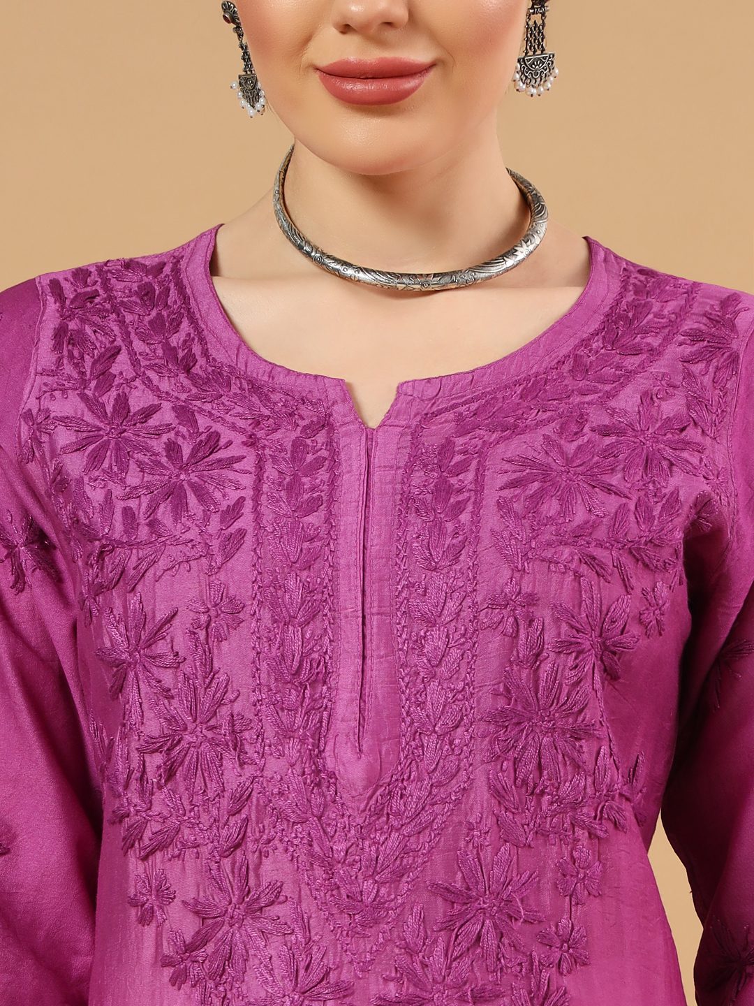 Chanderi Chikankari Kurti with Slip