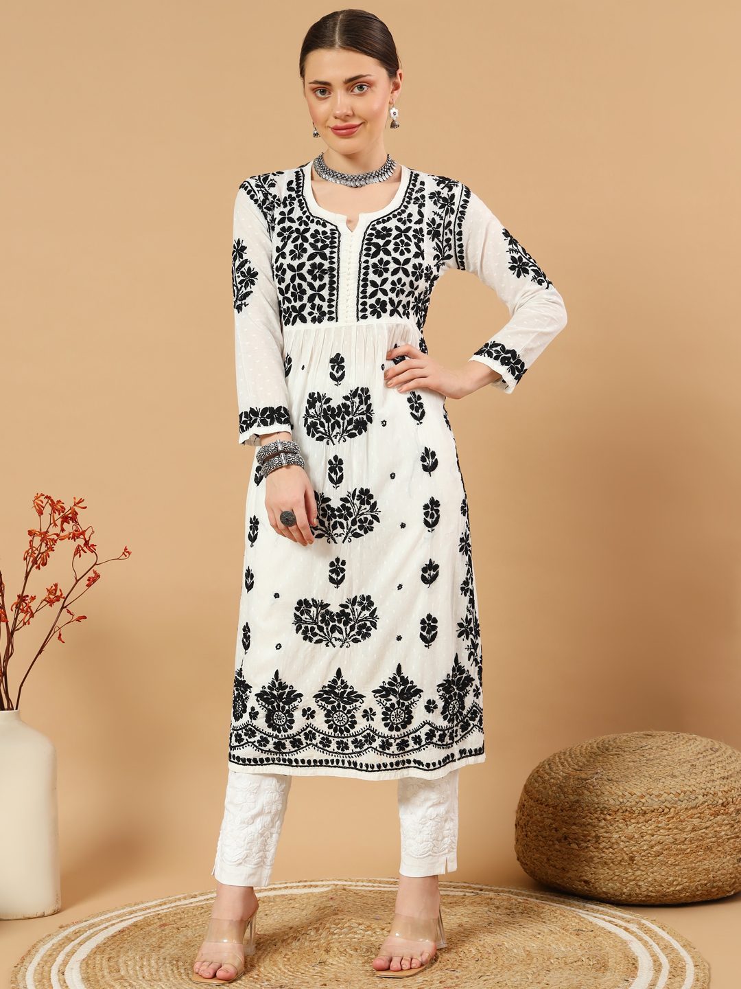 Nyra Cut Lucknowi Chikankari Dobby Cotton Kurti