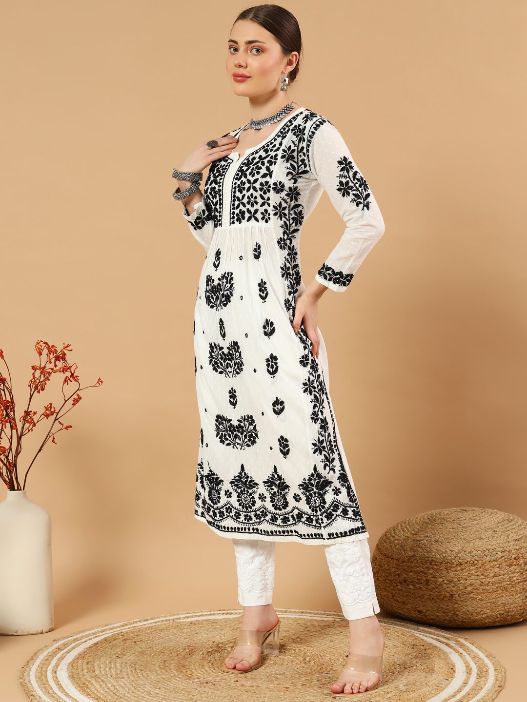 Nyra Cut Lucknowi Chikankari Dobby Cotton Kurti