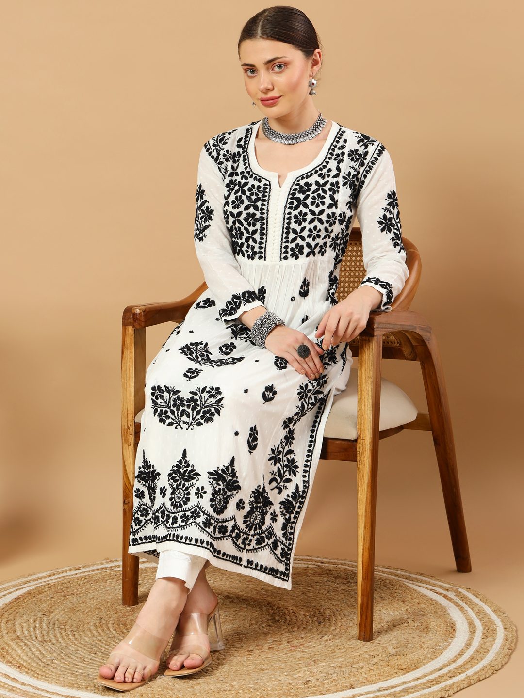 Nyra Cut Lucknowi Chikankari Dobby Cotton Kurti