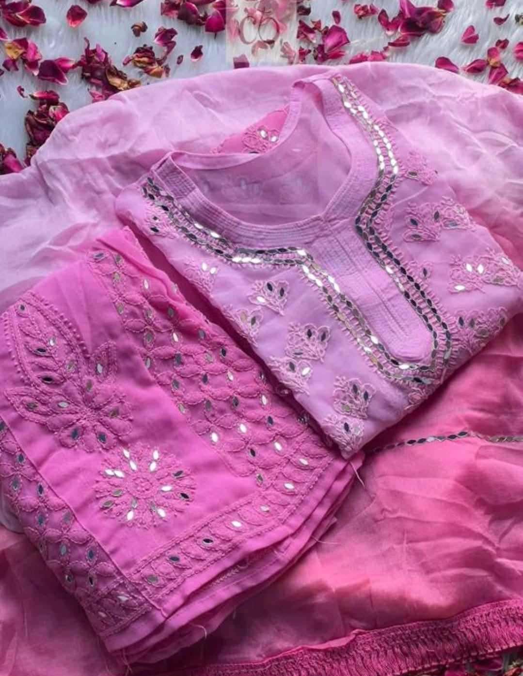 Chikankari most trending Ombre Mirror booti jaal sets With FREE Matching Inner