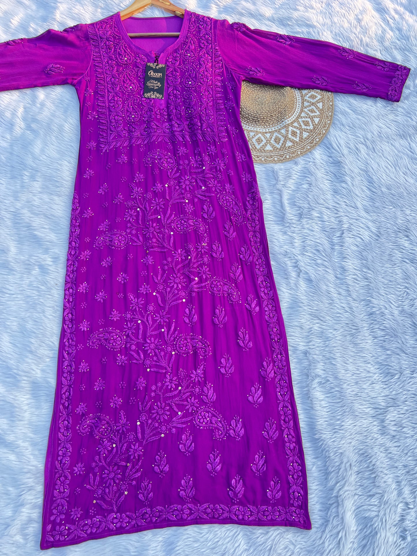 Noor Mukaish Work Viscose Fabric HandWork Chikankari Kurti in Winter Colors