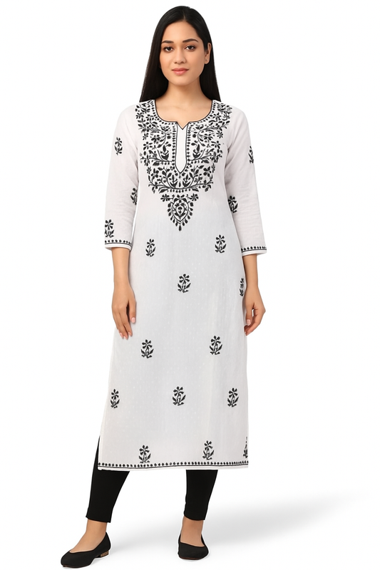 Lucknowi Chikankari Dobby Cotton Handwork Kurti