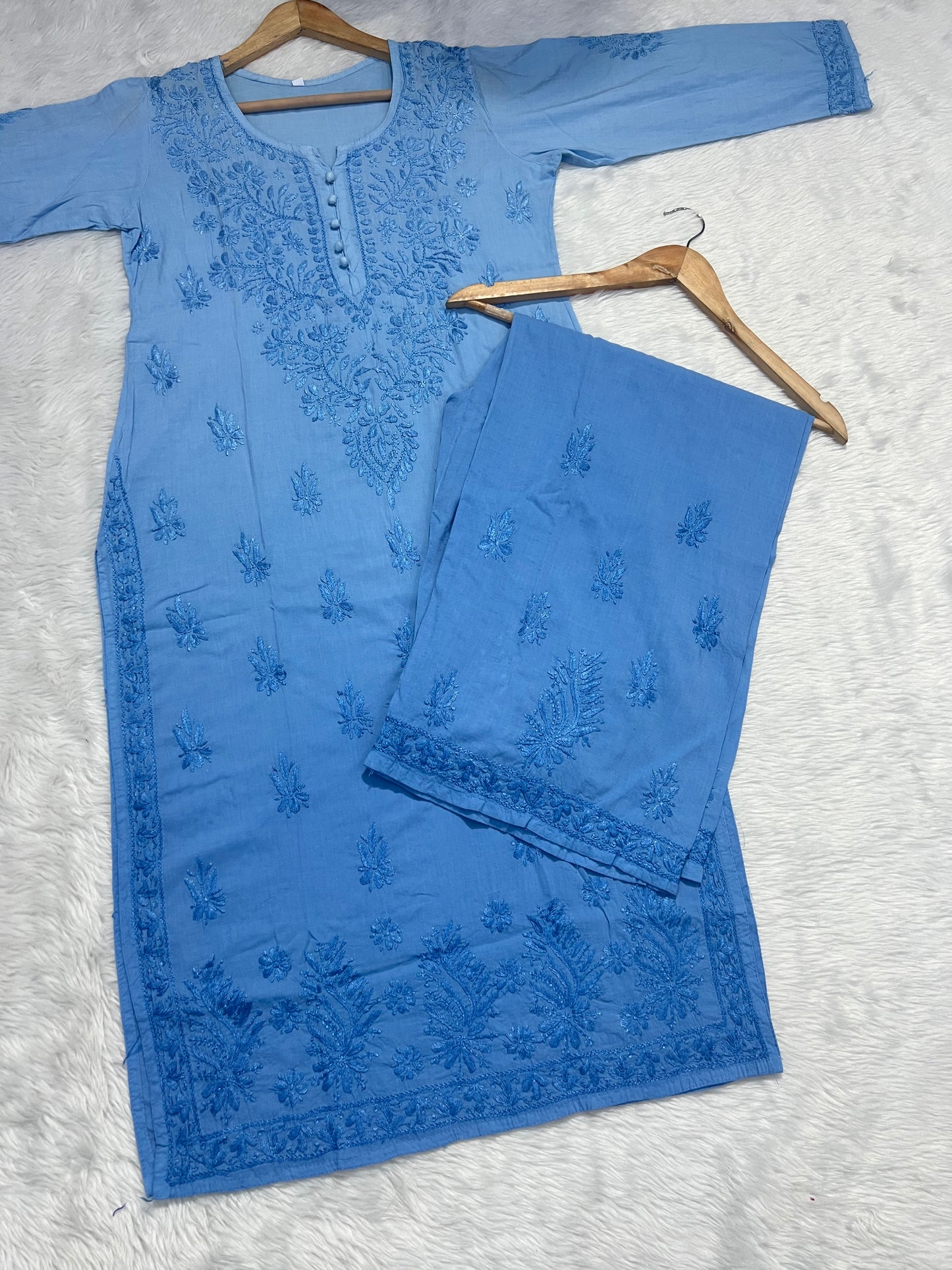 Handcrafted Elegance: Modal Chikankari Kurti & Palazzo Set