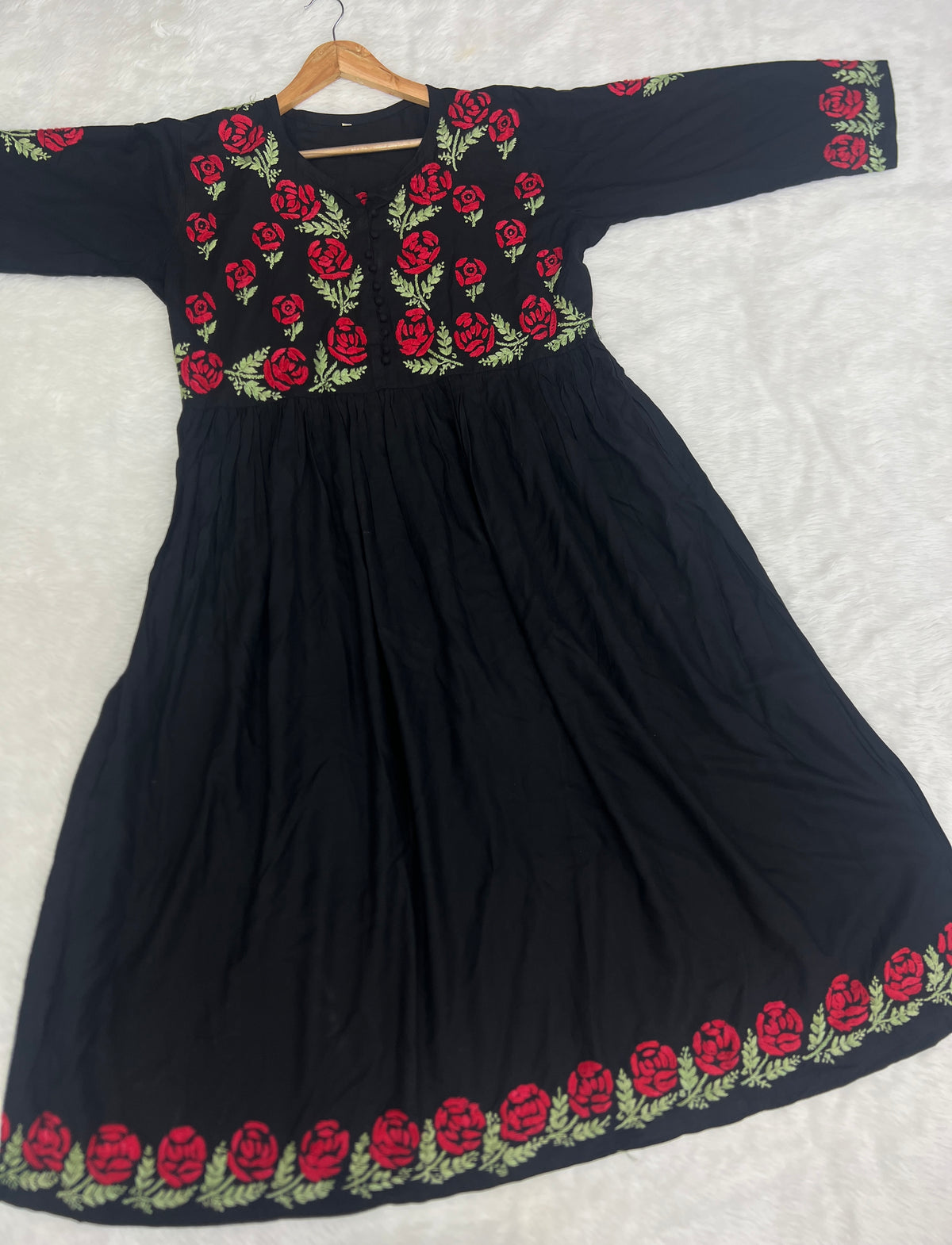 Festive wear Rayon Fabric Rose Motif Handwork Gown