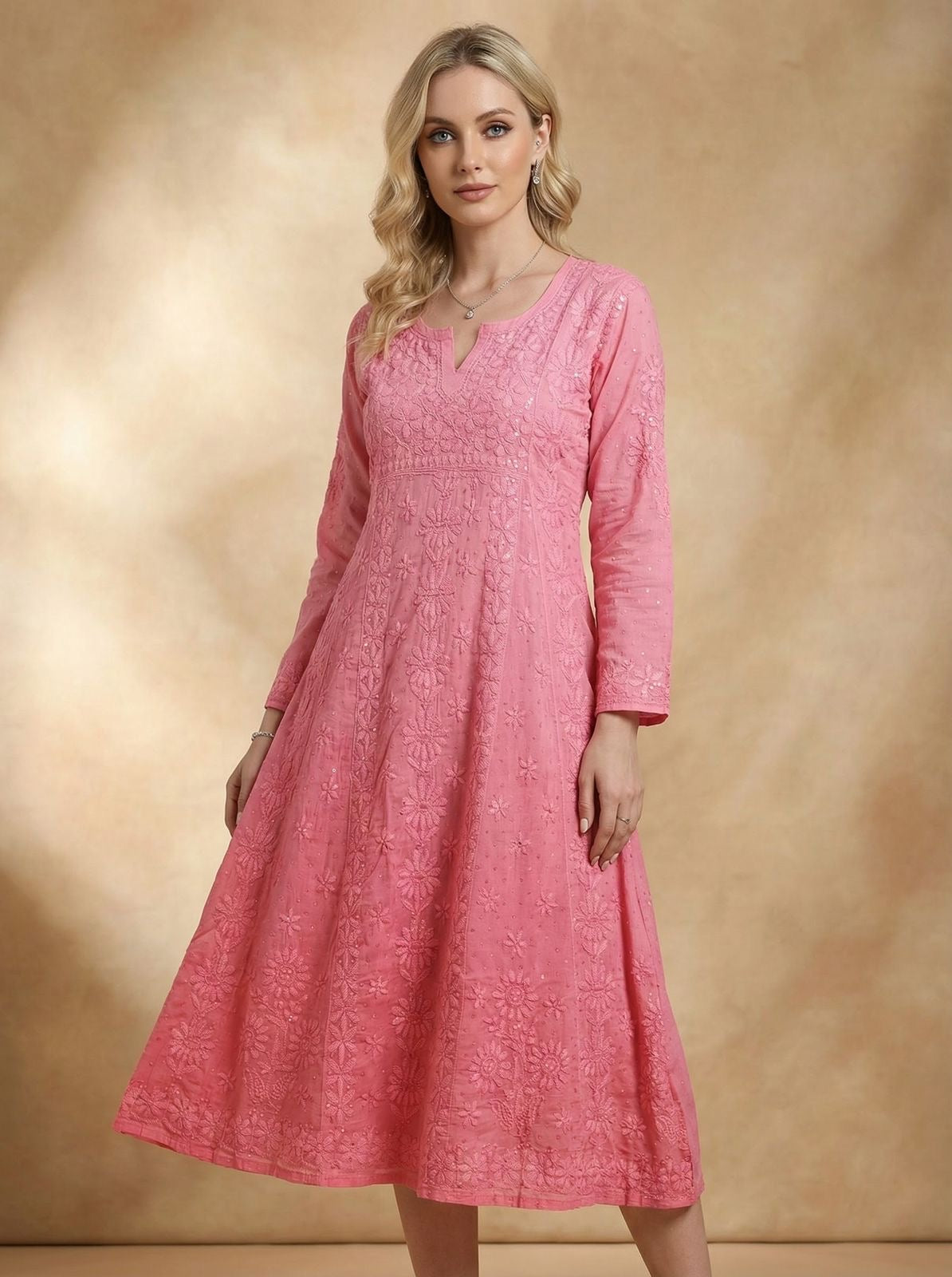 Dobby Cotton Handwork Flared Gown | Soft Dobby Cotton Dress | Ethnic FlaredGown for Women