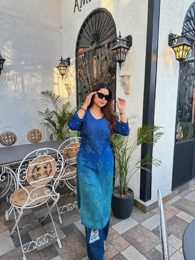 Hemlata Premium Dual Tone Viscose Fabric Handwork Chikankari Kurti