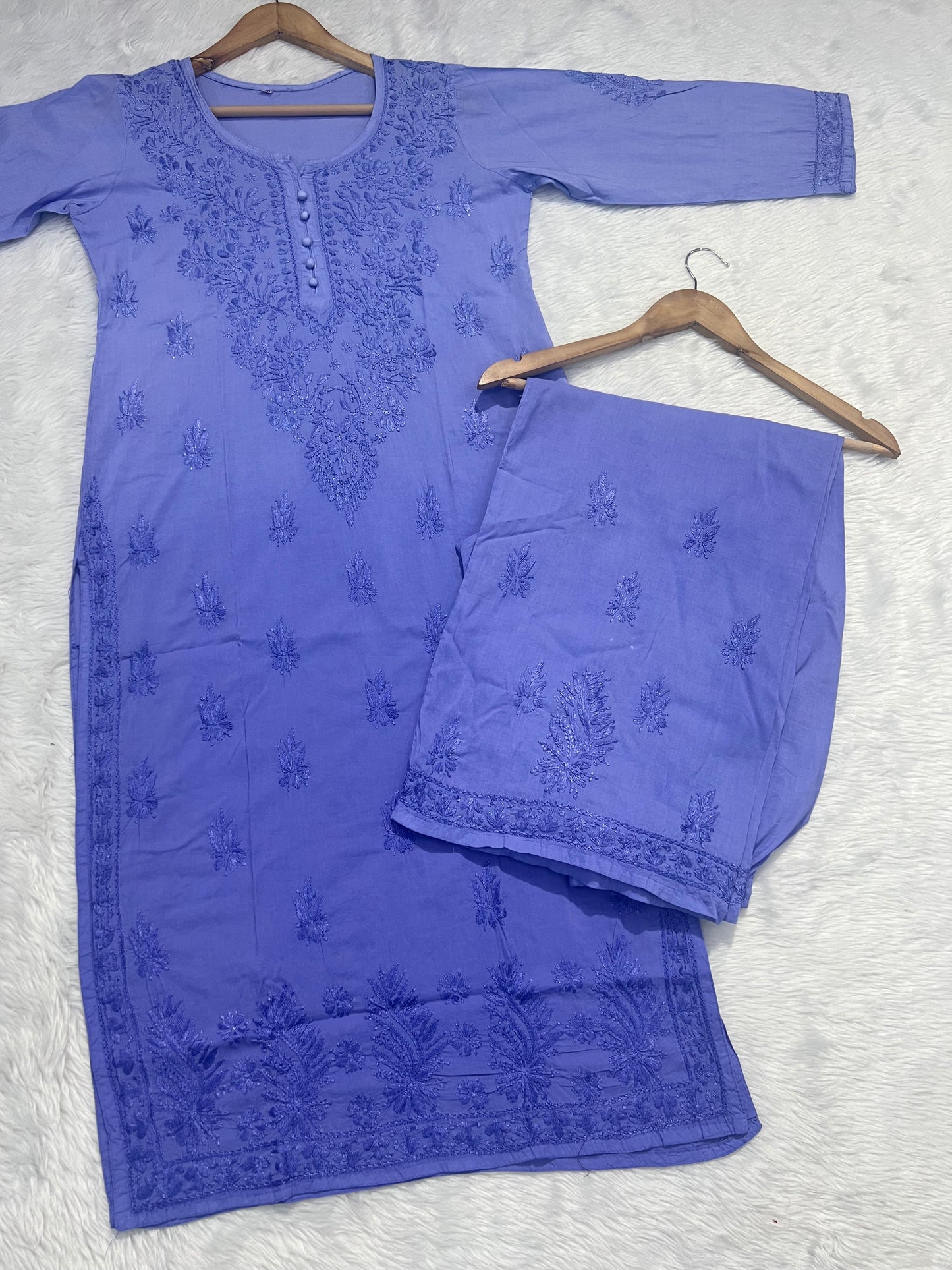 Handcrafted Elegance: Modal Chikankari Kurti & Palazzo Set
