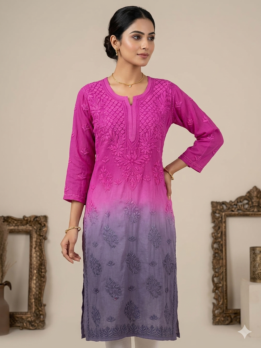 Hemlata Premium Dual Tone Viscose Fabric Handwork Chikankari Kurti