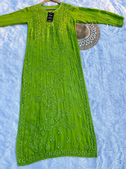 Noor Mukaish Work Viscose Fabric HandWork Chikankari Kurti in Winter Colors