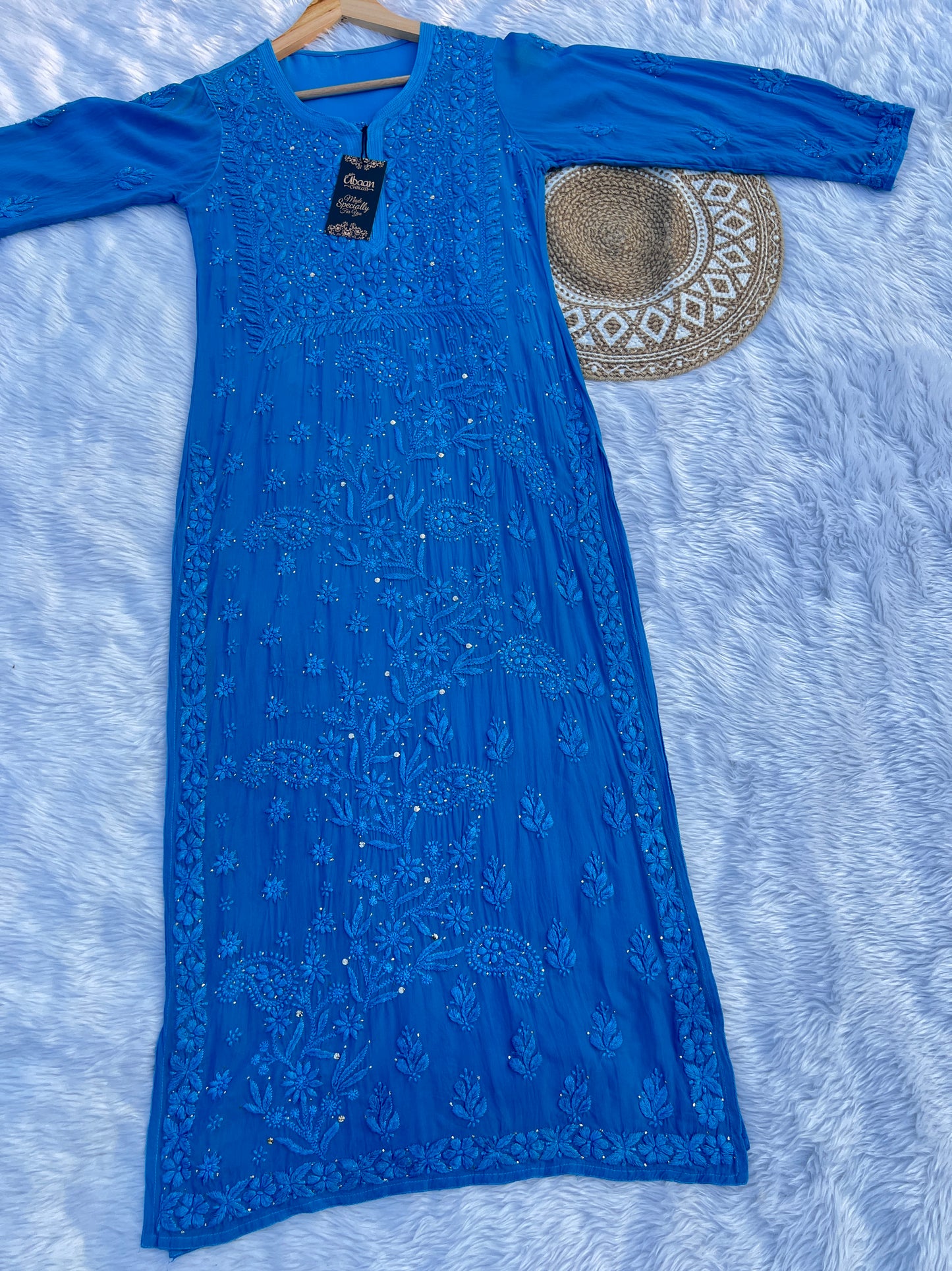 Noor Mukaish Work Viscose Fabric HandWork Chikankari Kurti in Winter Colors