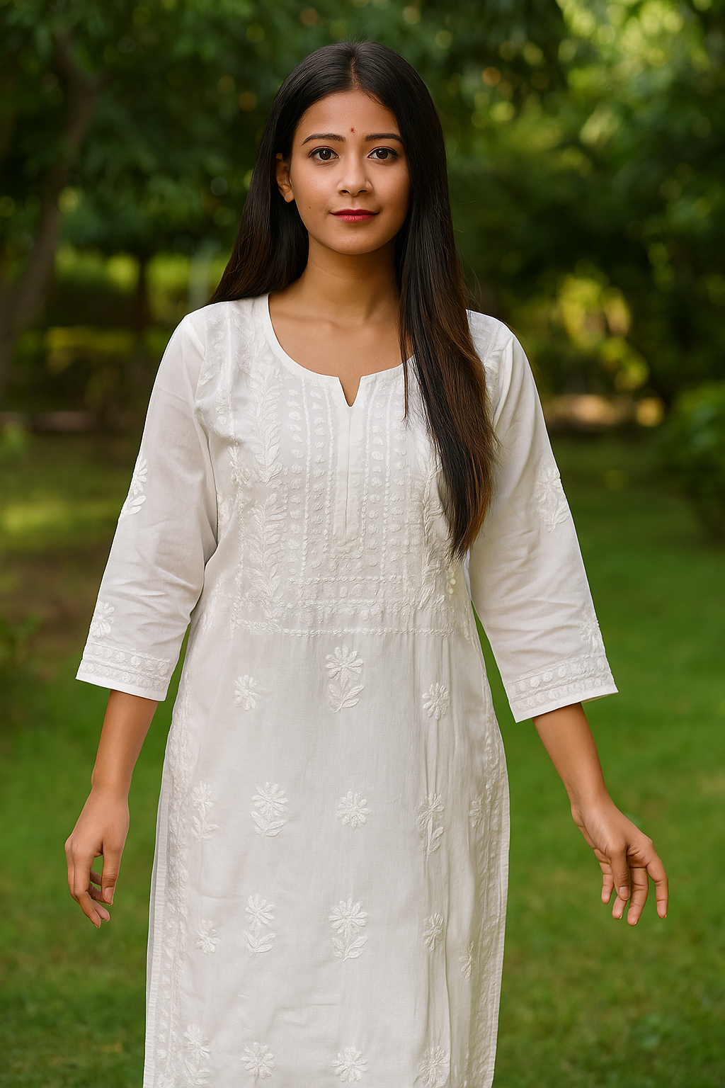 Cambric Cotton Chikankari Handwork White Kurti