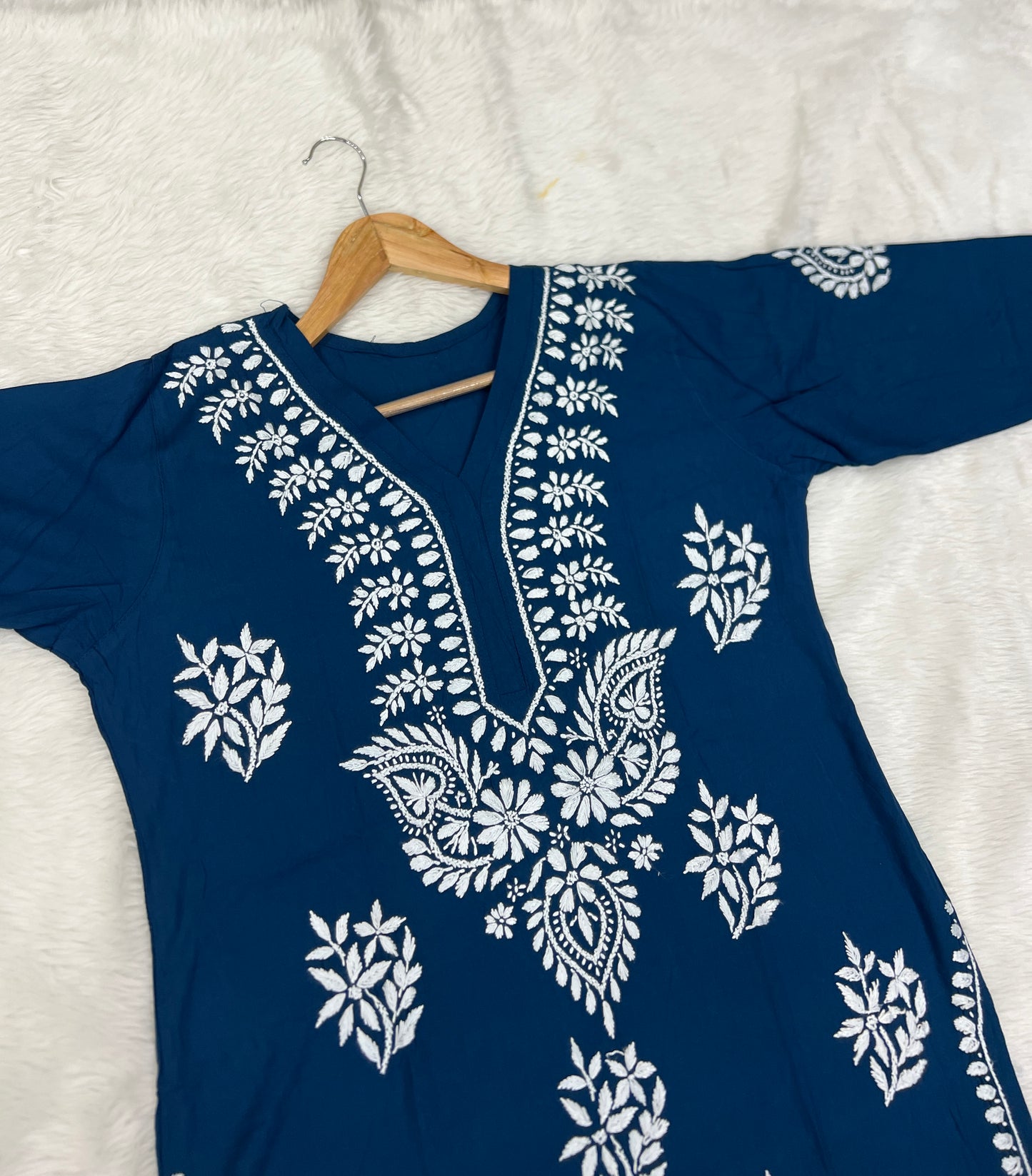 Rayon Fabric V-Neck Chikankari kurti & Pant Set