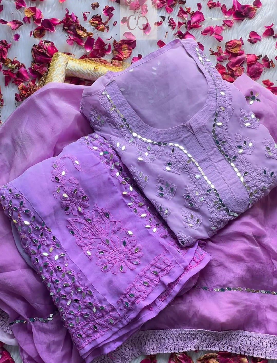 Chikankari most trending Ombre Mirror booti jaal sets With FREE Matching Inner