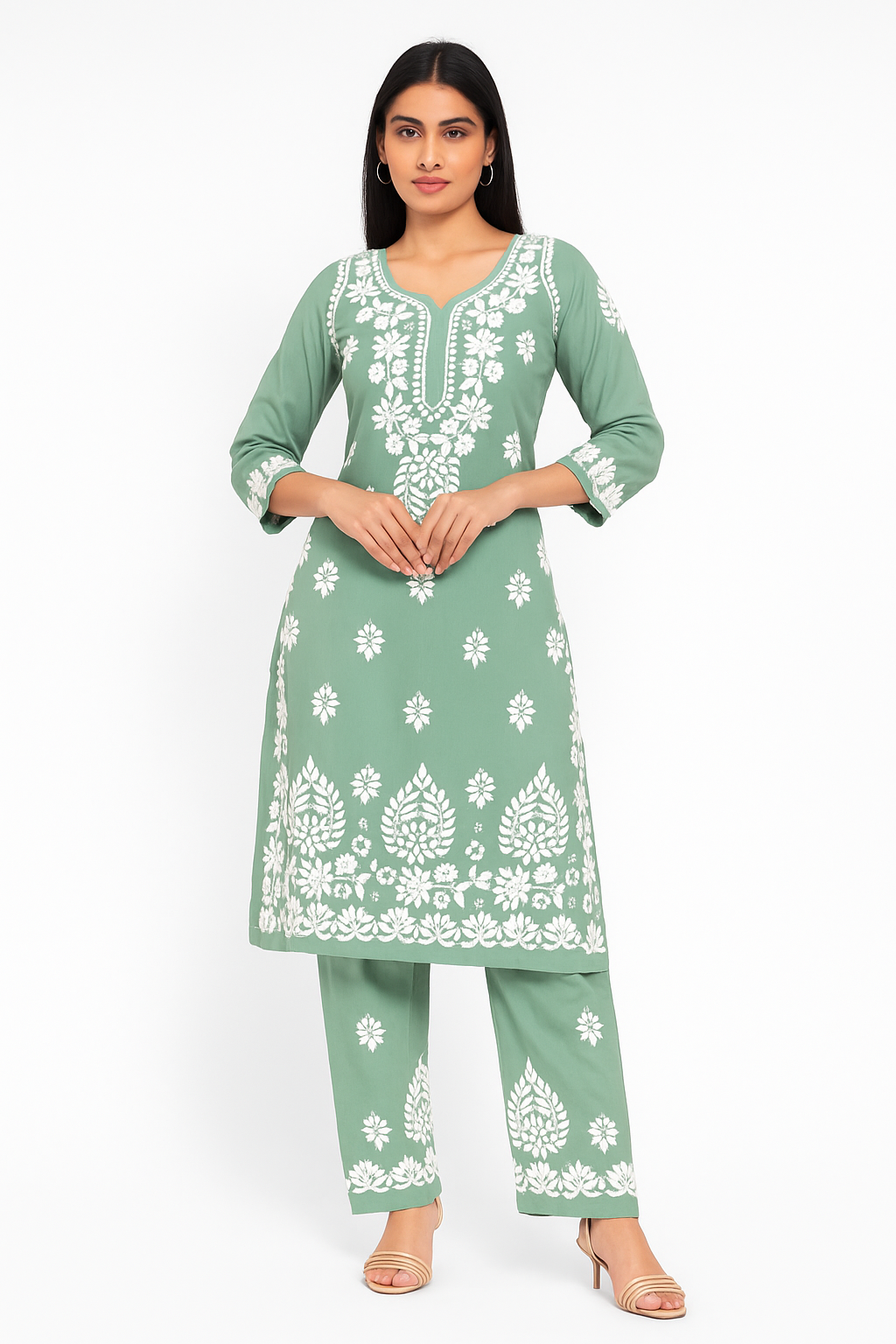Hemlata Rayon Fabric Hand Crafted Chikanakri Kurti Palazzo Set