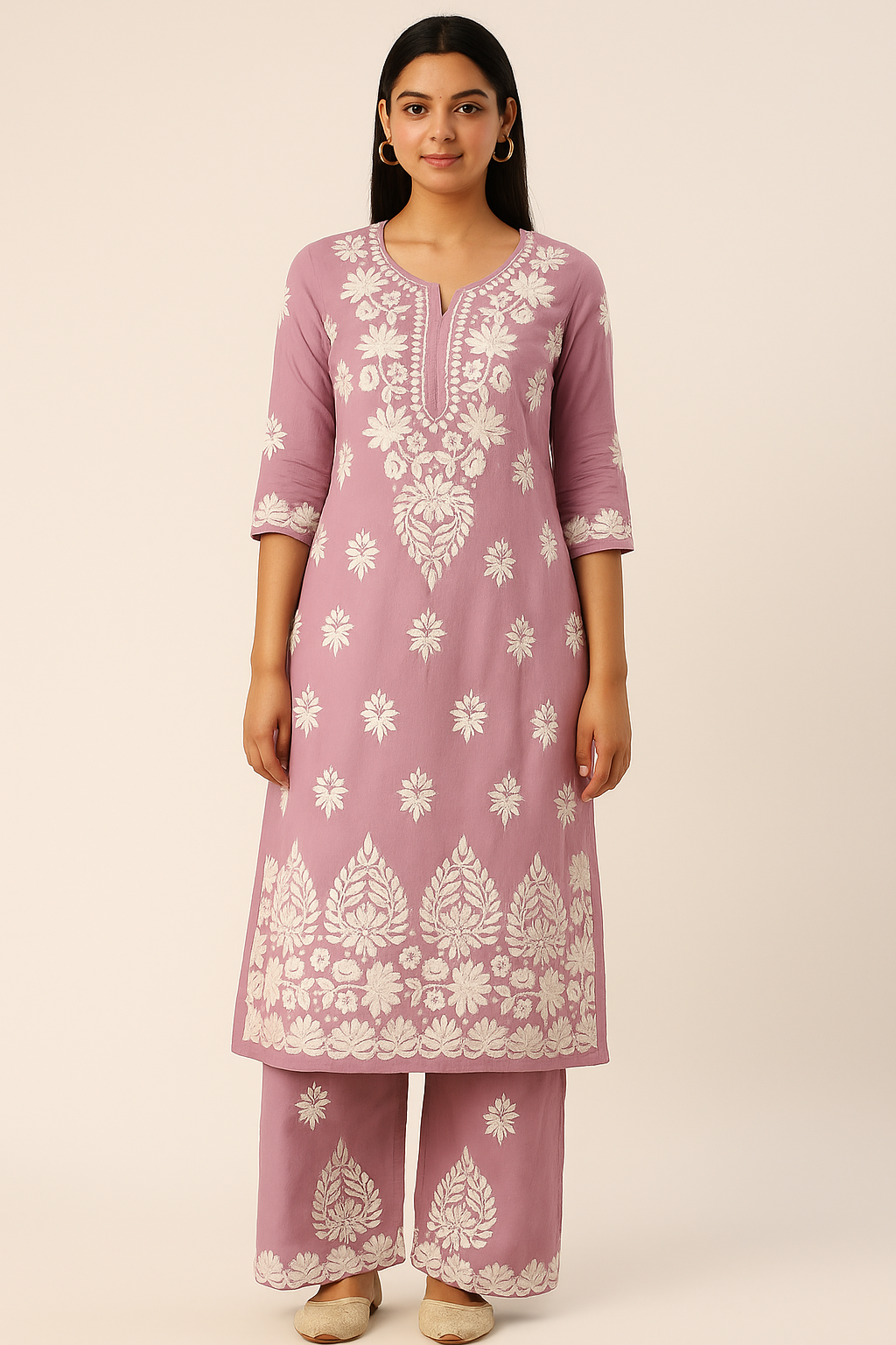 Hemlata Rayon Fabric Hand Crafted Chikanakri Kurti Palazzo Set