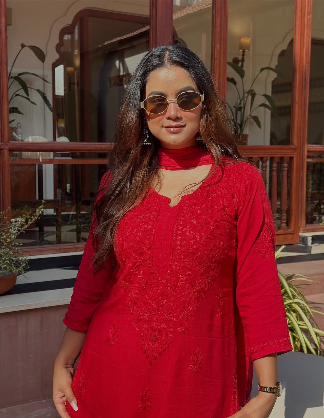 Hand Crafted Chikanakri Soft Rayon Fabric Kurti Palazo & Dupatta Sets