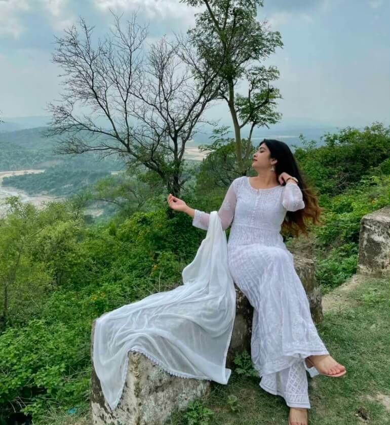 Chikankari Yog Anarkali Kurti Sharara Dupatta Set with Slip