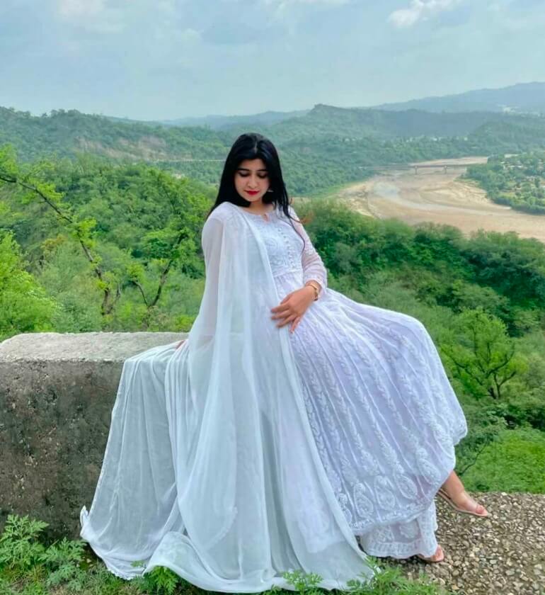 Chikankari Yog Anarkali Kurti Sharara Dupatta Set with Slip