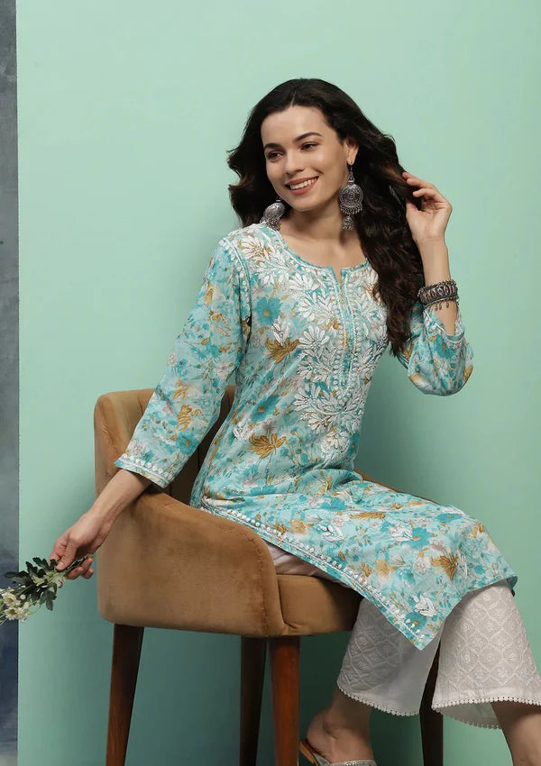 Lucknowi Handwork Mul Cotton Kurti