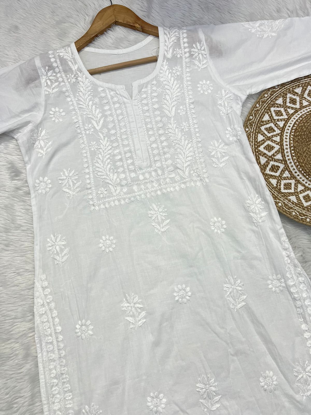 Cambric Cotton Chikankari Handwork White Kurti