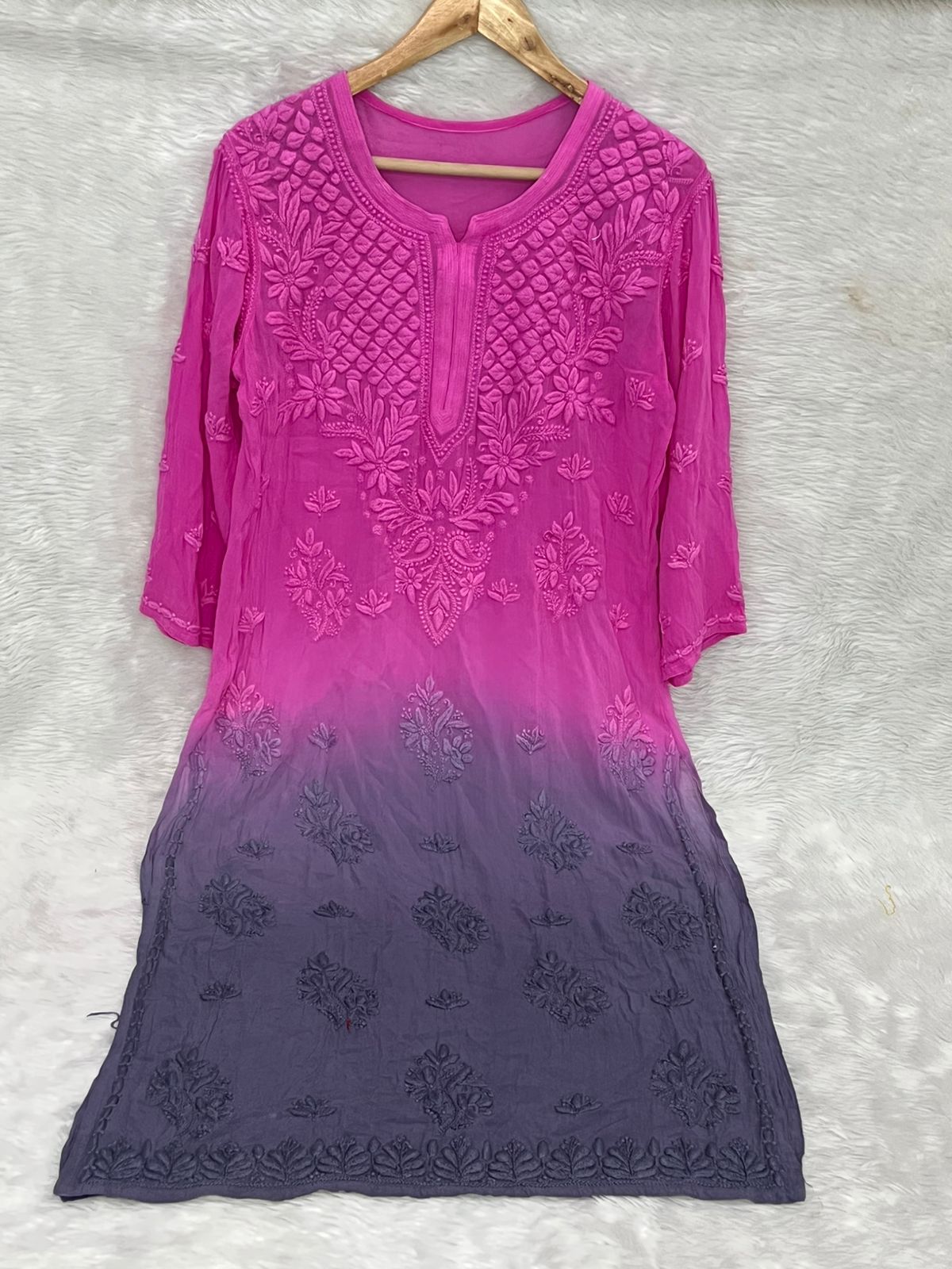 Hemlata Premium Dual Tone Viscose Fabric Handwork Chikankari Kurti