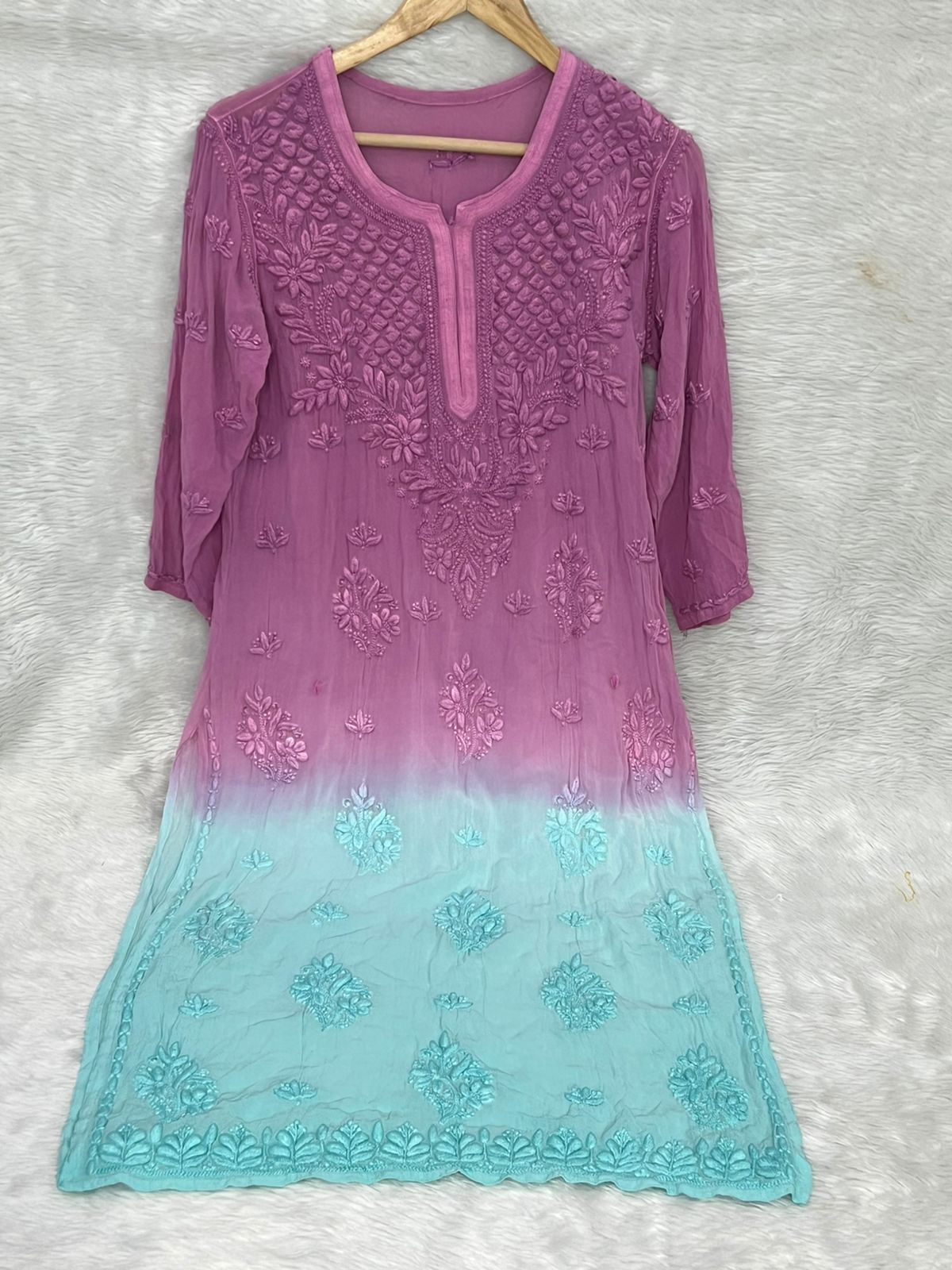 Hemlata Premium Dual Tone Viscose Fabric Handwork Chikankari Kurti