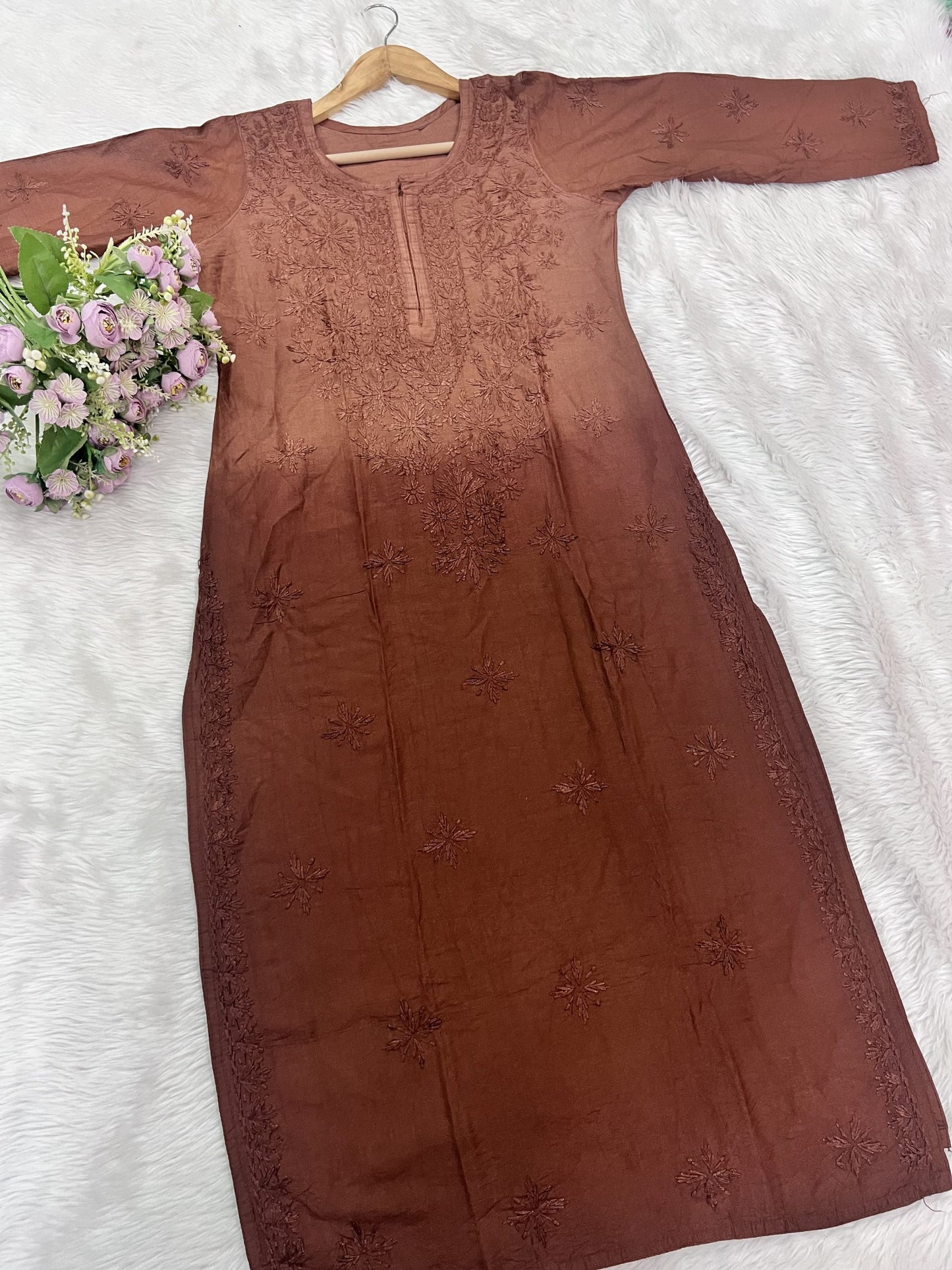 Chanderi Chikankari Kurti with Slip