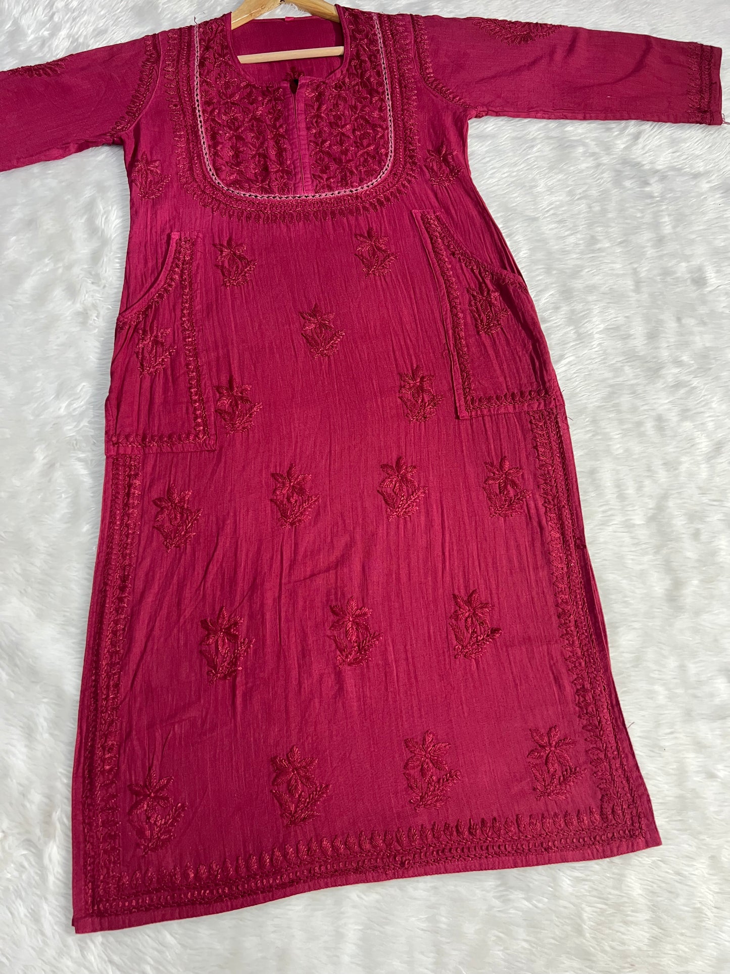 Linen Cotton Handwork Beautiful Shades kurti having Side Pockets