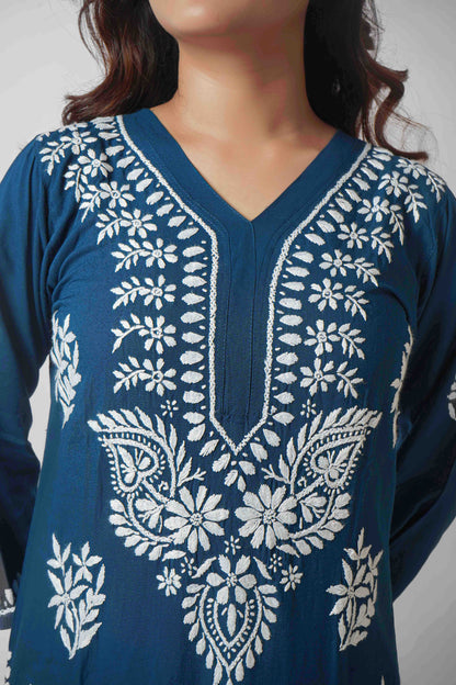 Rayon Fabric V-Neck Chikankari kurti & Pant Set