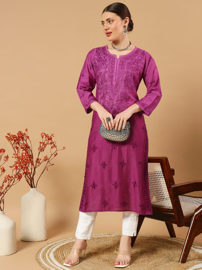 Chanderi Chikankari Kurti with Slip