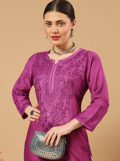 Chanderi Chikankari Kurti with Slip