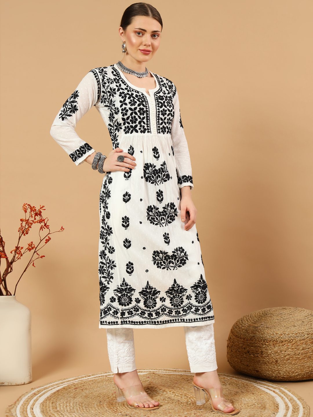 Nyra Cut Lucknowi Chikankari Dobby Cotton Kurti
