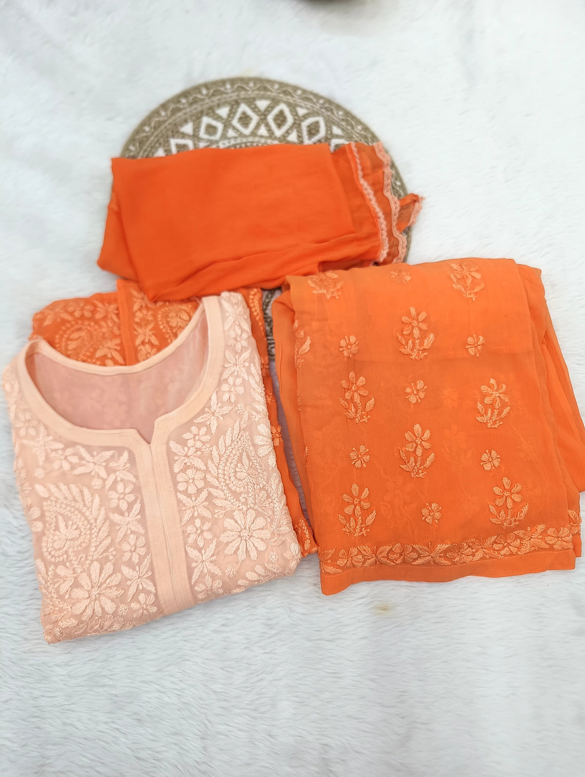 Premium Viscose fabric handwork chikankari kurti palazzo dupatta set