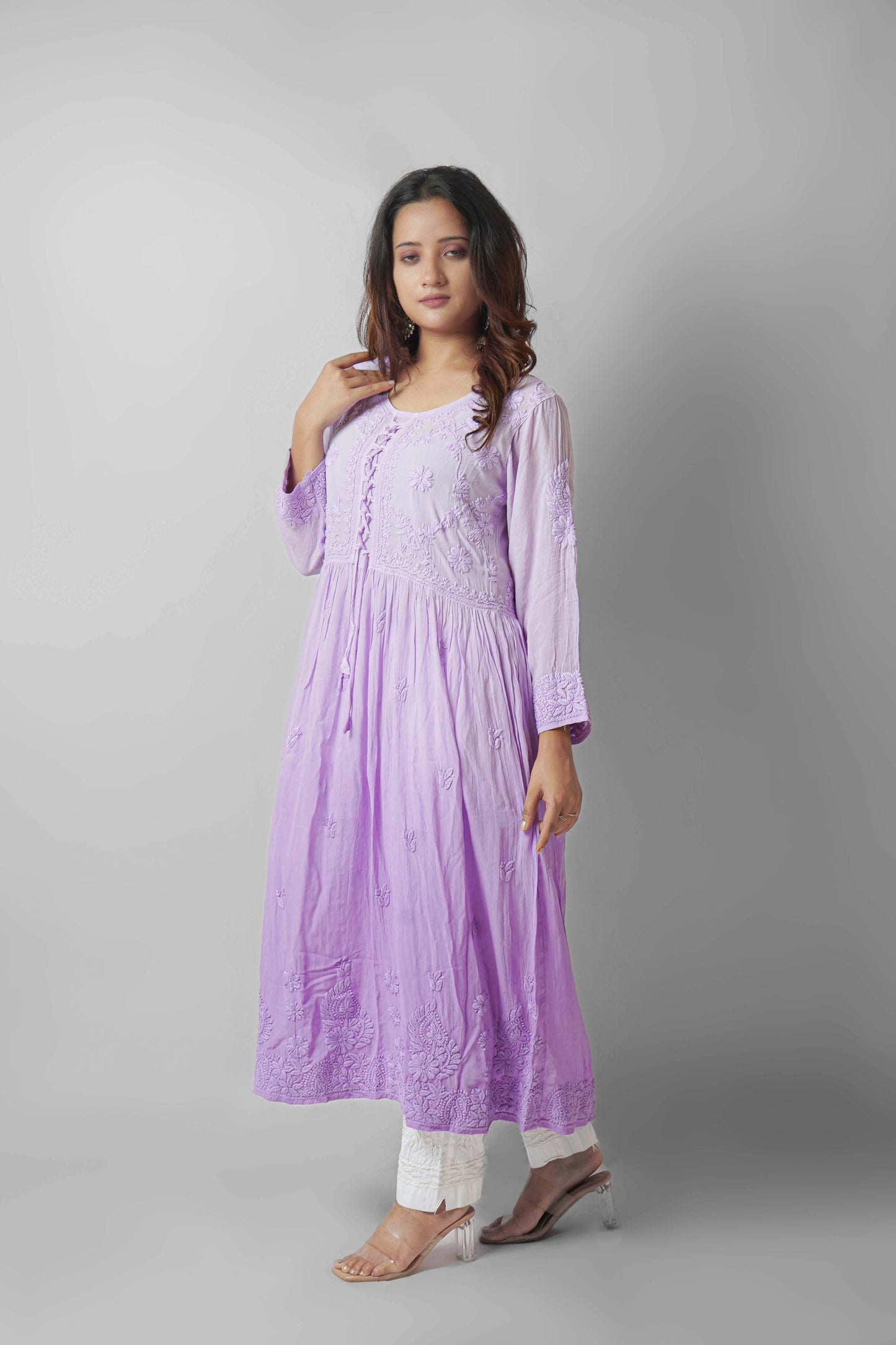 Premium Viscose Chikankari Embroidered Gown – Elegant & Beautiful