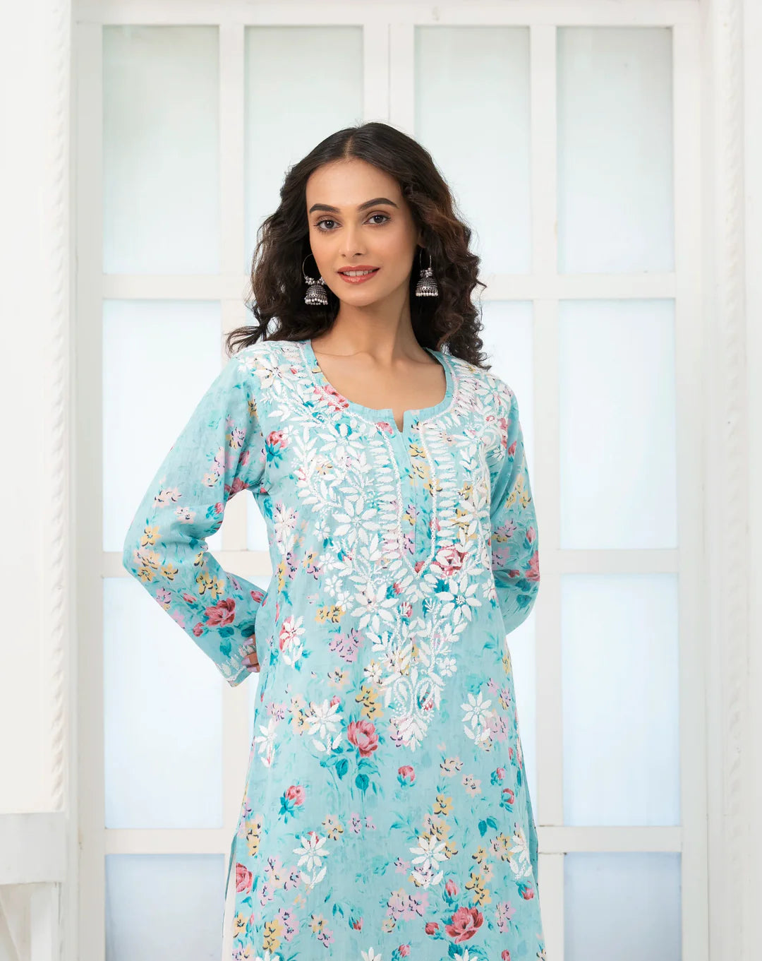 Mul Cotton Chikankari Kurti