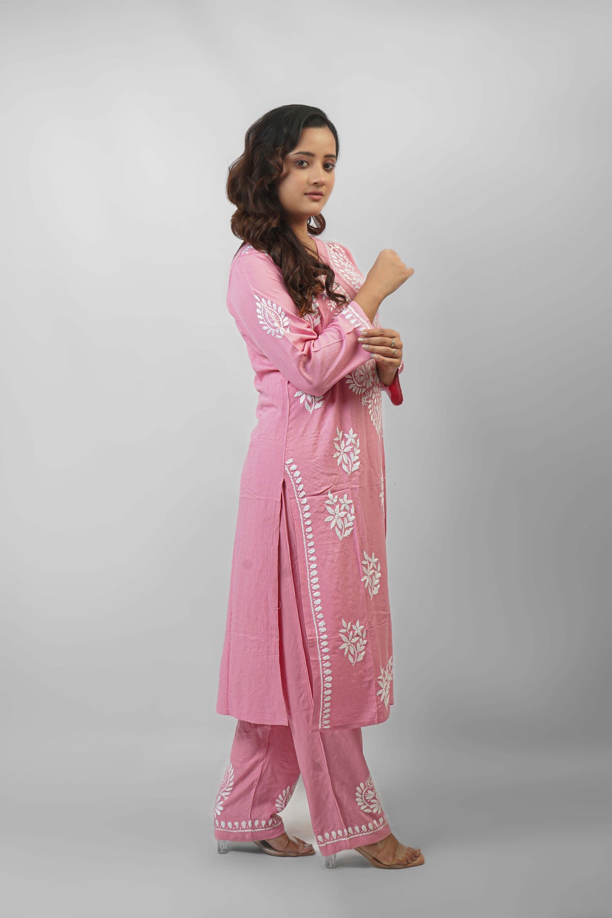 Rayon Fabric V-Neck Chikankari kurti & Pant Set