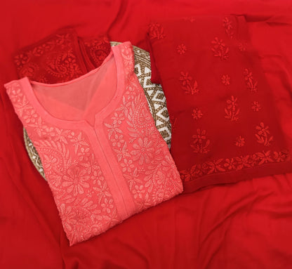 Premium Viscose fabric handwork chikankari kurti palazzo dupatta set