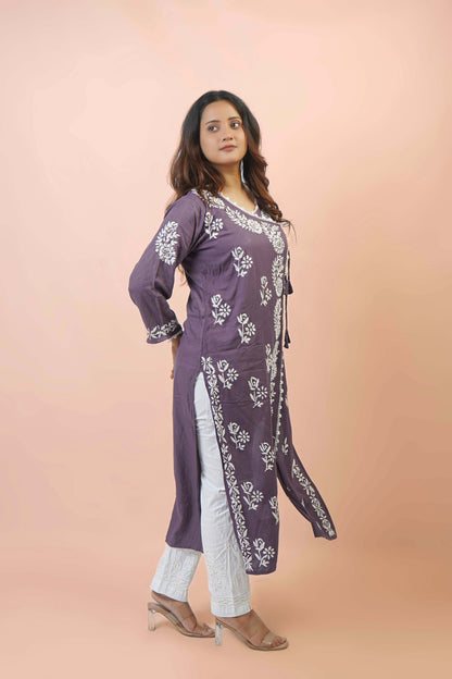 Chikankari Angrakha Pattern Kurta in Soft Rayon Fabric