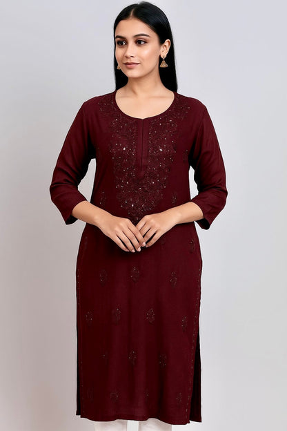 Plus size Handcrafted Chikankari Kurti with Muqaish Work