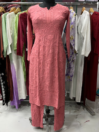 Rayon Fabric Heavy Jaal Work Chikankari kurti & Palazzo Set