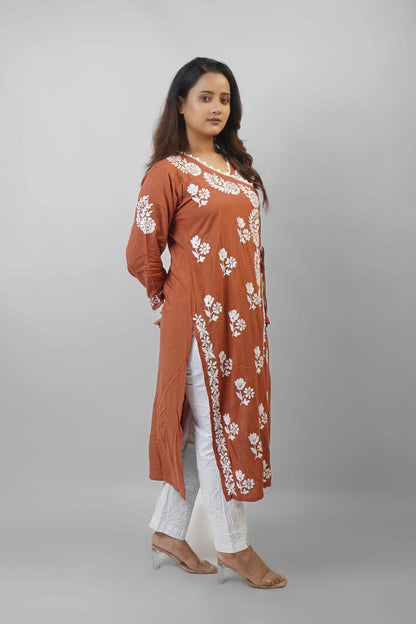 Chikankari Angrakha Pattern Kurta in Soft Rayon Fabric