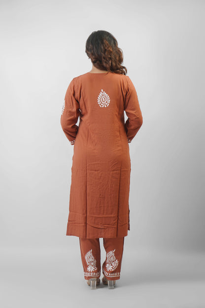 Rayon Fabric V-Neck Chikankari kurti & Pant Set