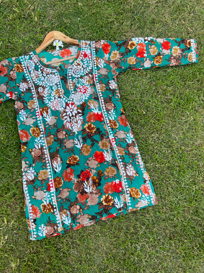 Rayon Straight Chikankari Short Kurta