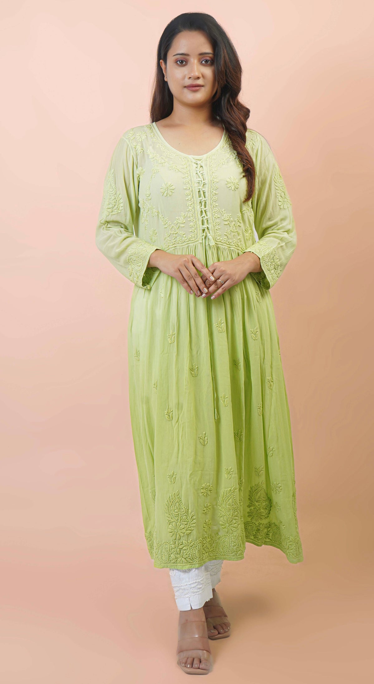 Premium Viscose Chikankari Embroidered Gown – Elegant & Beautiful