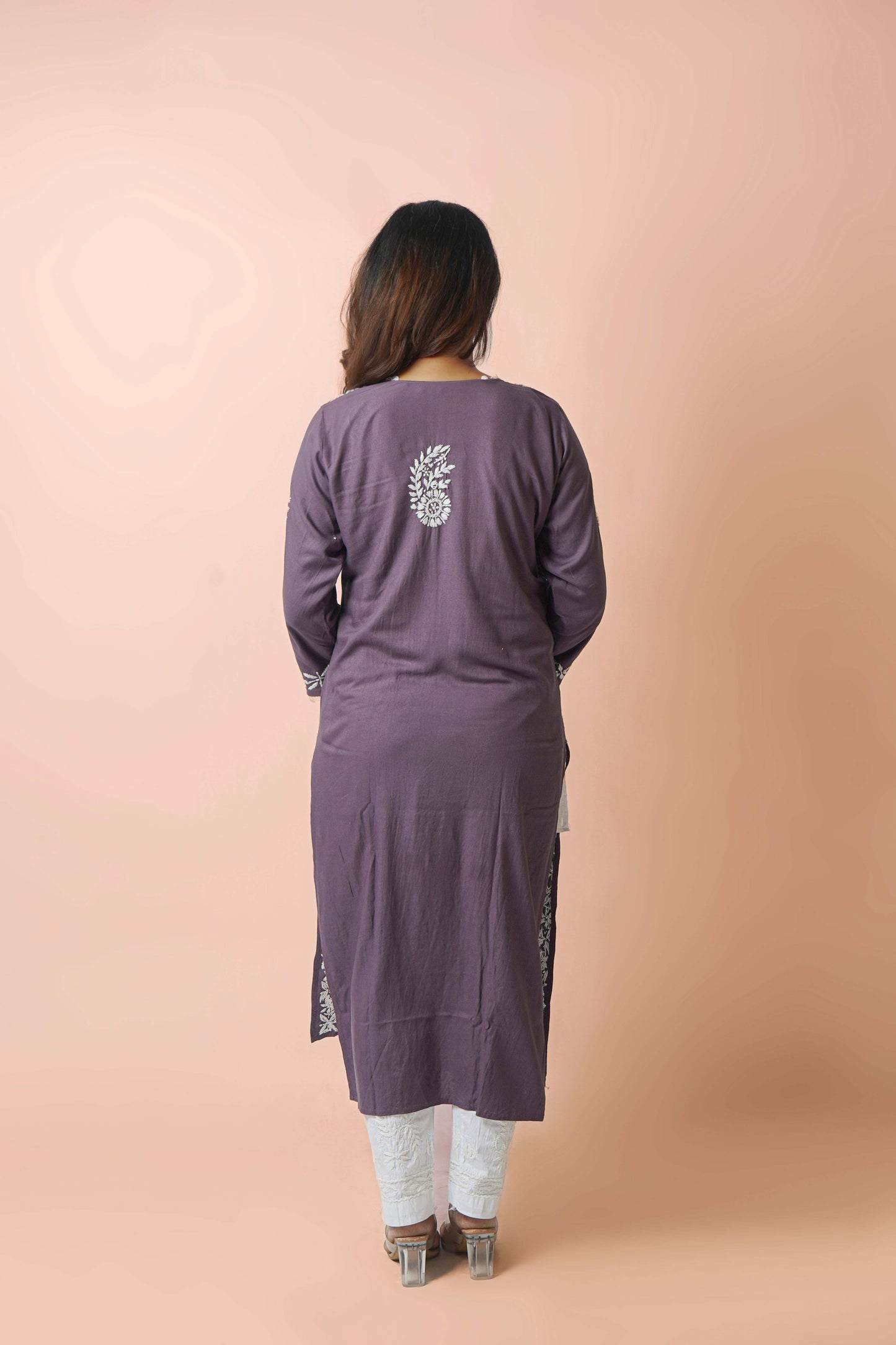 Chikankari Angrakha Pattern Kurta in Soft Rayon Fabric