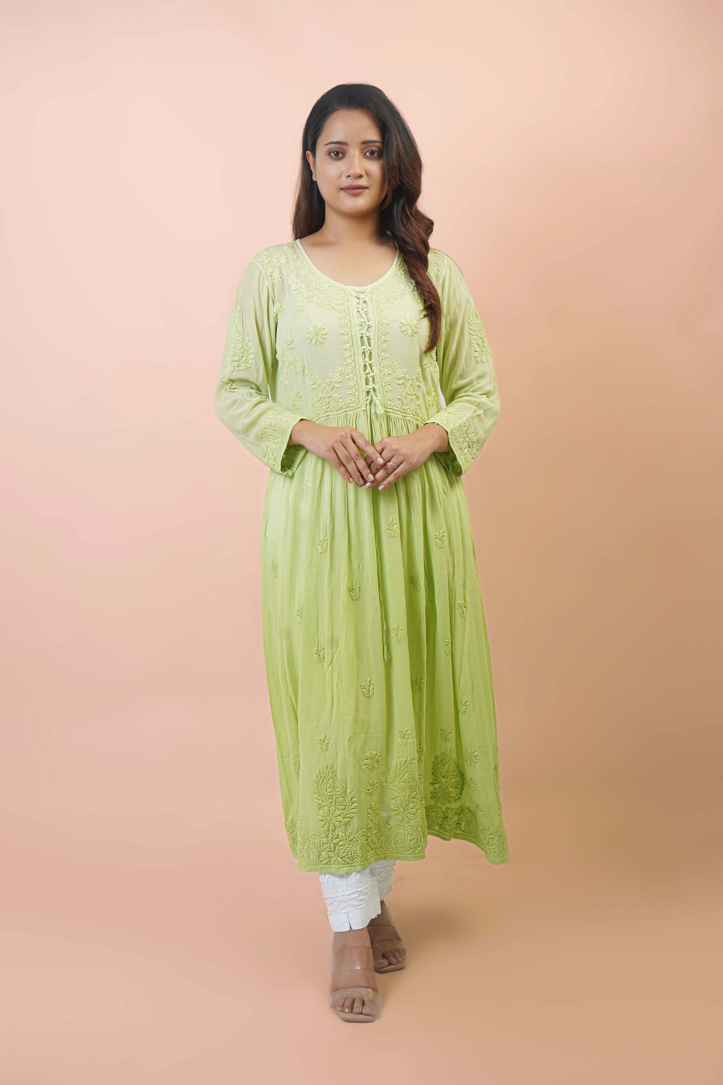 Premium Viscose Chikankari Embroidered Gown – Elegant & Beautiful
