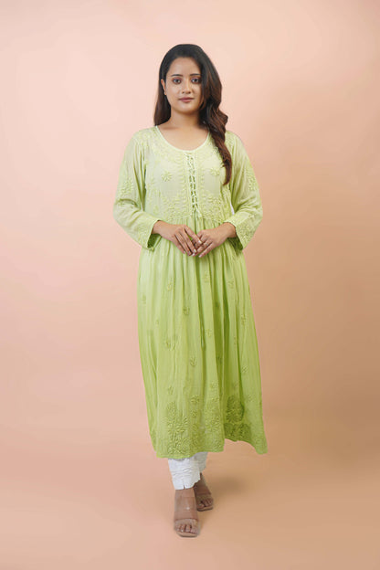 Premium Viscose Chikankari Embroidered Gown – Elegant & Beautiful