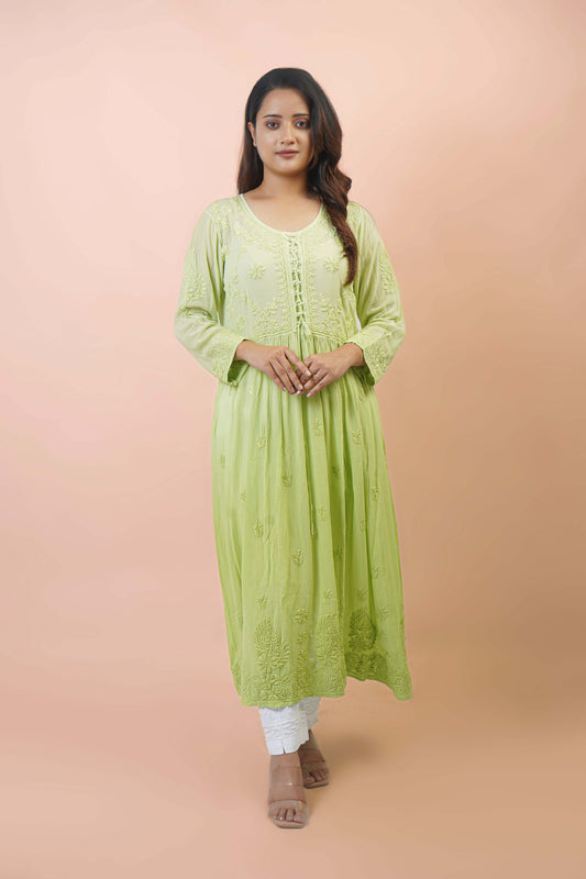 Premium Viscose Chikankari Embroidered Gown – Elegant & Beautiful